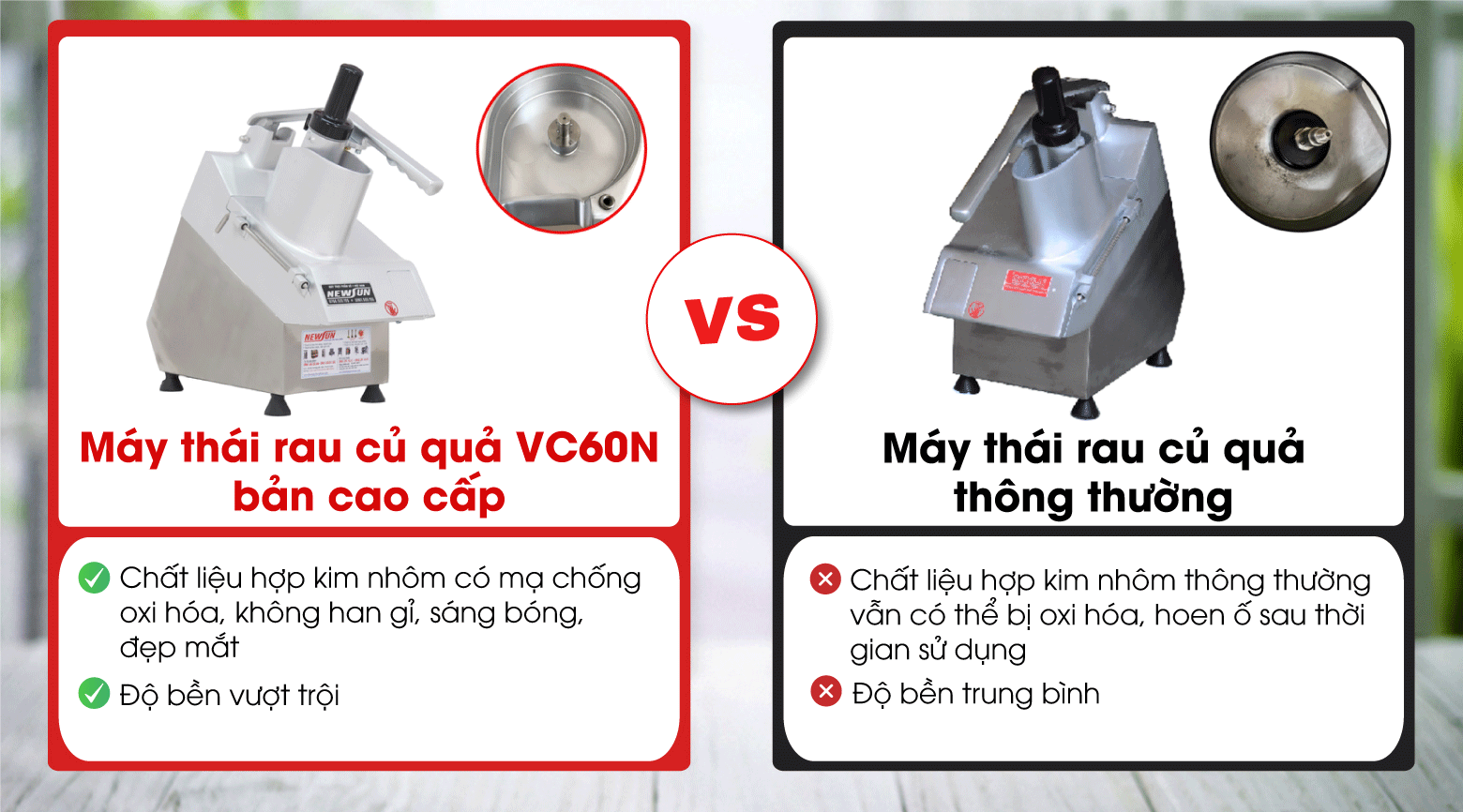 Máy cắt rau củ VC60N VC60N vượt trội hơn hẳn so với VC60 cũ