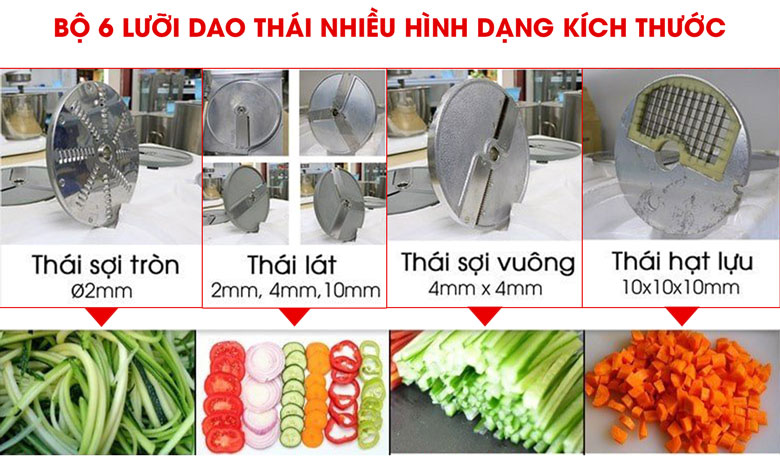 Máy cắt rau củ VC60N Lưỡi dao 6 lưỡi thái đa dạng