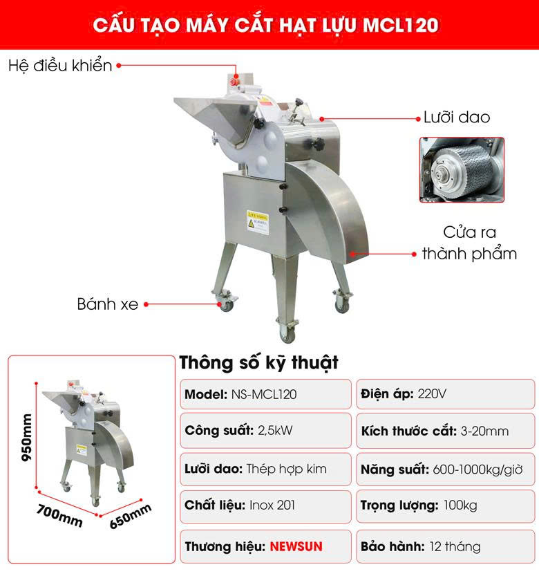 Máy cắt hạt lựu MCL120 Cấu tạo máy cắt hạt lựu MCL120