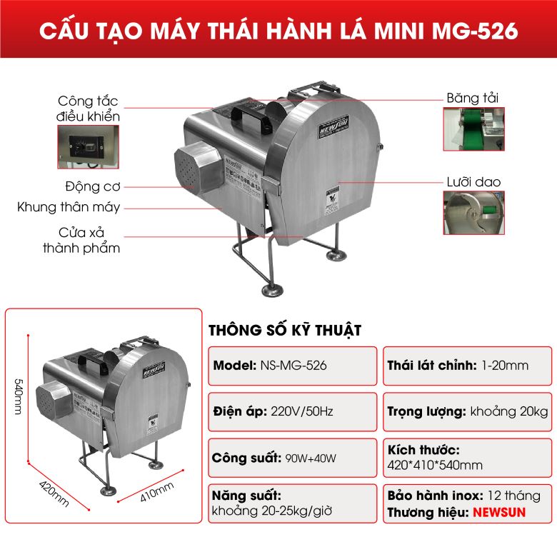 Cấu tạo của máy thái hành lá mini MG-526
