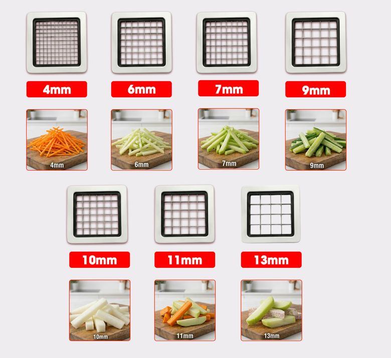 7 kích cỡ dao giúp thái nhiều kích thước