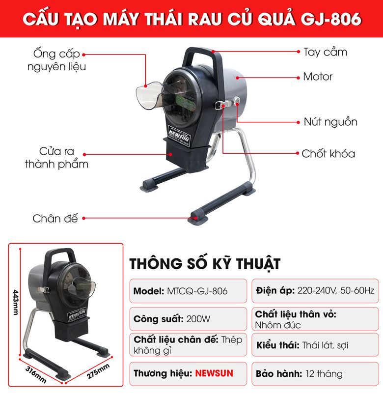 Cấu tạo của máy cắt rau củ quả GJ-806 