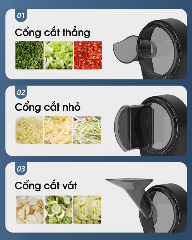 Thiết kế 3 cổng cấp liệu, thái đa dạng