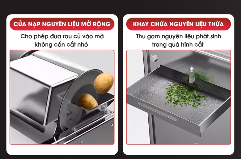 Cửa nạp nguyên liệu kết hợp với khay hứng nguyên liệu thừa